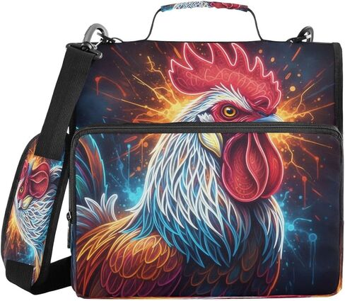 ALAZA Oil Painting Colorful Rooster Animal Zipper Binder 3 Ring Binder Organizer with Zipper and Shoulder Strap Large Capacity Multi-Pocket for Office Supplies Work in Saudi Arabia