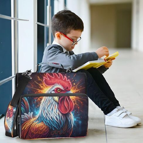 ALAZA Oil Painting Colorful Rooster Animal Zipper Binder 3 Ring Binder Organizer with Zipper and Shoulder Strap Large Capacity Multi-Pocket for Office Supplies Work in Saudi Arabia