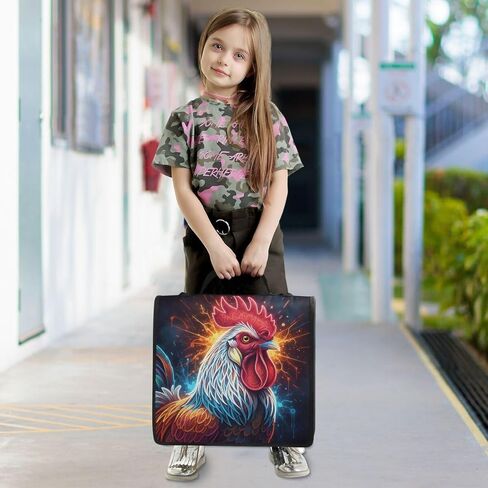ALAZA Oil Painting Colorful Rooster Animal Zipper Binder 3 Ring Binder Organizer with Zipper and Shoulder Strap Large Capacity Multi-Pocket for Office Supplies Work in Saudi Arabia
