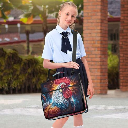 ALAZA Oil Painting Colorful Rooster Animal Zipper Binder 3 Ring Binder Organizer with Zipper and Shoulder Strap Large Capacity Multi-Pocket for Office Supplies Work in Saudi Arabia