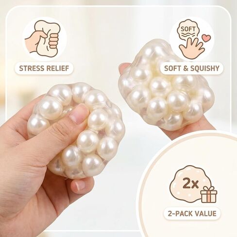 2 PCS Pearl Squishy Set, Bead-Filled Crunchy Ball, Crunchy Squishy with Soft Slow-Return Texture for Desk Display, in Pearl White Finish in Saudi Arabia