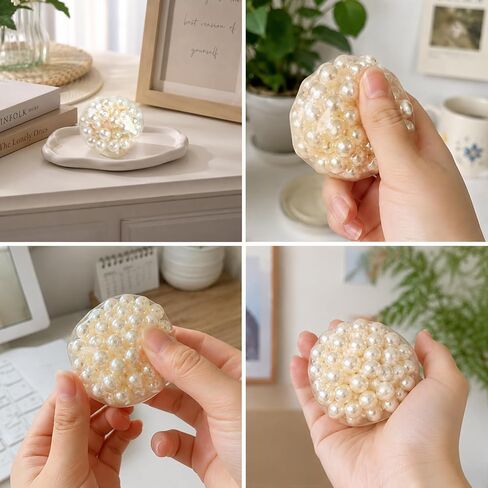 2 PCS Pearl Squishy Set, Bead-Filled Crunchy Ball, Crunchy Squishy with Soft Slow-Return Texture for Desk Display, in Pearl White Finish in Saudi Arabia