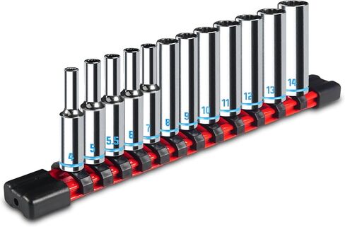 1/4" Drive Deep Socket Set, 12PCS Metric Socket Set (4-14mm), 12-Point Design, Blue Embossed Marking, Equipped with Storage Holder, Chrome Vanadium Steel in Saudi Arabia