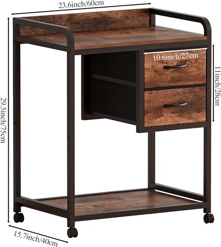 Unionly Large Printer Stand with 2 Fabric Drawers, Mobile Printer Table with Wheels and Computer Tower Slot for Home Office Storage and Organization, Rustic Brown (Rustic Brown) in Saudi Arabia