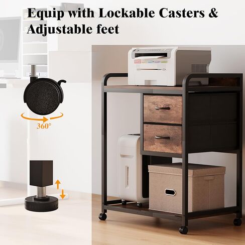 Unionly Large Printer Stand with 2 Fabric Drawers, Mobile Printer Table with Wheels and Computer Tower Slot for Home Office Storage and Organization, Rustic Brown (Rustic Brown) in Saudi Arabia