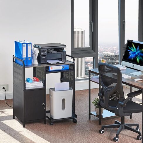 Lauren&Harold Large Printer Stand with Storage, Printer Cabinet with Paper Shredder Stand & PC Tower Stand with Wheels, Printer Table with Socket and USB Charging Port for Home Office in Saudi Arabia