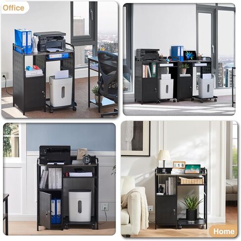 Lauren&Harold Large Printer Stand with Storage, Printer Cabinet with Paper Shredder Stand & PC Tower Stand with Wheels, Printer Table with Socket and USB Charging Port for Home Office in Saudi Arabia