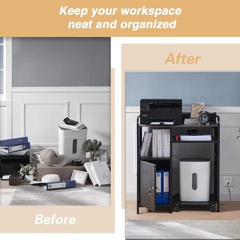 Lauren&Harold Large Printer Stand with Storage, Printer Cabinet with Paper Shredder Stand & PC Tower Stand with Wheels, Printer Table with Socket and USB Charging Port for Home Office in Saudi Arabia