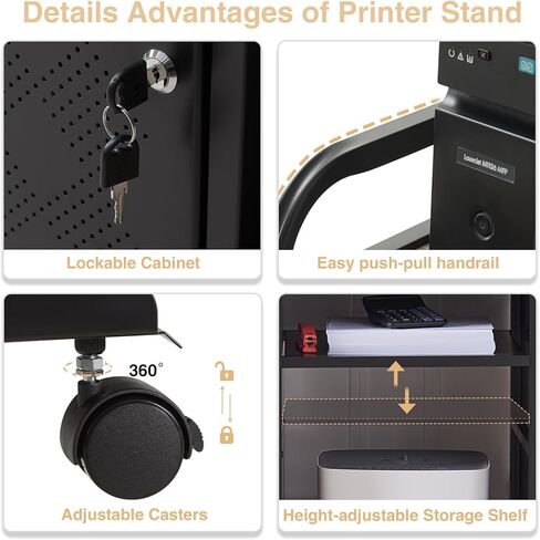 Lauren&Harold Large Printer Stand with Storage, Printer Cabinet with Paper Shredder Stand & PC Tower Stand with Wheels, Printer Table with Socket and USB Charging Port for Home Office in Saudi Arabia
