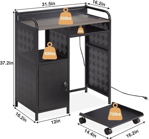 Lauren&Harold Large Printer Stand with Storage, Printer Cabinet with Paper Shredder Stand & PC Tower Stand with Wheels, Printer Table with Socket and USB Charging Port for Home Office in Saudi Arabia