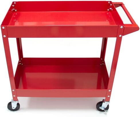 2-Tier Rolling Tool Cart with Locking Wheels & Handle, Heavy Duty Metal Utility Service Cart, 300 lb Capacity Mobile Tool Storage Cart for Garage, Workshop, Warehouse & Office, Red in Saudi Arabia