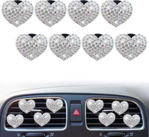 8 Pcs Silver Bling Heart Air Vent Clips, Crystal Car Fresheners, Diffuser With Rhinestone Decoration, Cute Interior Accessories for Women Girls, Decorations in Saudi Arabia