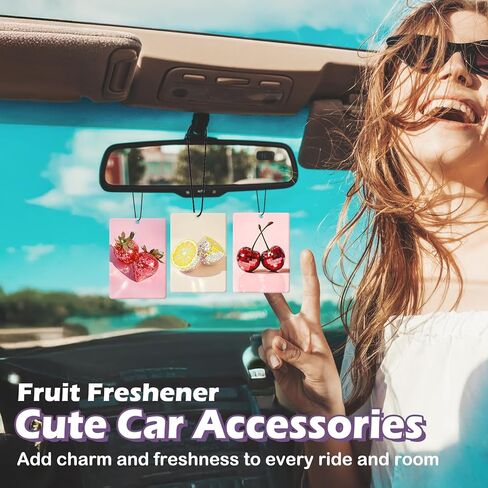 Preppy Disco Fruits Car Air Freshener Accessories 3pcs, Strawberry Lemon Cherry Hanging Air Fresheners Decor for Girly Room Closet, Trendy Scent Fruits Fragrance Card for Women Girls Kitchen in Saudi Arabia