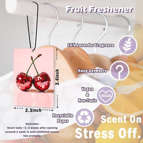 Preppy Disco Fruits Car Air Freshener Accessories 3pcs, Strawberry Lemon Cherry Hanging Air Fresheners Decor for Girly Room Closet, Trendy Scent Fruits Fragrance Card for Women Girls Kitchen in Saudi Arabia