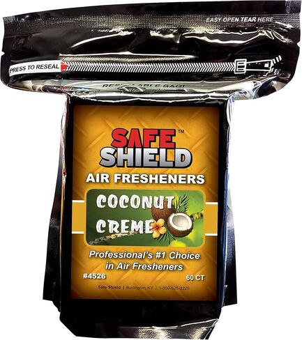 Generic SAFE SHIELD AIR FRESHENER PADS SENTS SENTS 60 COUNT CAR LOT AUTO RENTAL DETAILER DEALERSHIP (MANGO TANGO)، 1-1/2 بوصة × 3 بوصة، 4522ASP in Kuwait