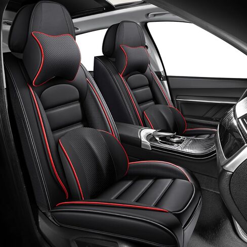 ILMO 2 Front Seat Covers for Ford F150 2009-2026, Waterproof Nappa Leather Truck Seat Cover with Soft Touch, Compatible Airbag Auto Interior Covers (Black&Red) in Saudi Arabia