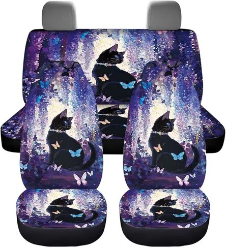 Cat Butterfly Lavender Print 4 Pieces Auto Seat Covers, Oil Painting Soft Car Interior Accessorie Easy to Clean Front Seat and Rear Bench Cover for Women Men in Saudi Arabia
