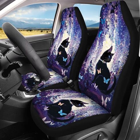 Cat Butterfly Lavender Print 4 Pieces Auto Seat Covers, Oil Painting Soft Car Interior Accessorie Easy to Clean Front Seat and Rear Bench Cover for Women Men in Saudi Arabia