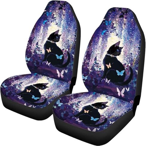 Cat Butterfly Lavender Print 4 Pieces Auto Seat Covers, Oil Painting Soft Car Interior Accessorie Easy to Clean Front Seat and Rear Bench Cover for Women Men in Saudi Arabia