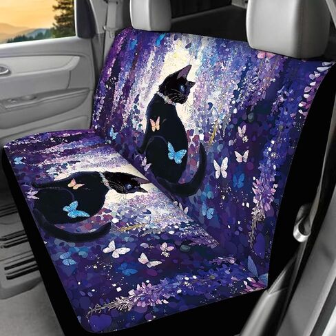 Cat Butterfly Lavender Print 4 Pieces Auto Seat Covers, Oil Painting Soft Car Interior Accessorie Easy to Clean Front Seat and Rear Bench Cover for Women Men in Saudi Arabia