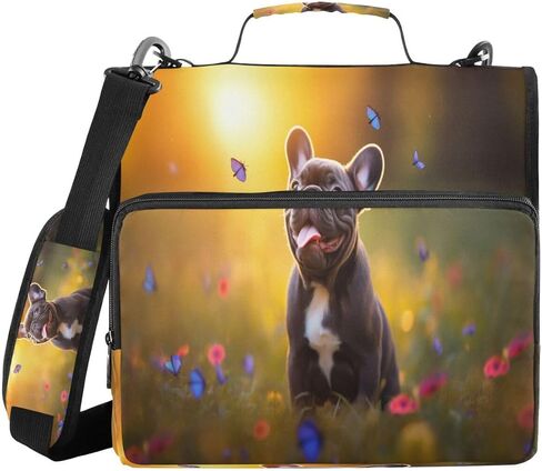 ALAZA Puppy Dog Pug Sunset Zipper Binder 3 Ring Binder Organizer with Zipper and Shoulder Strap Large Capacity Multi-Pocket for Office Supplies Work in Saudi Arabia