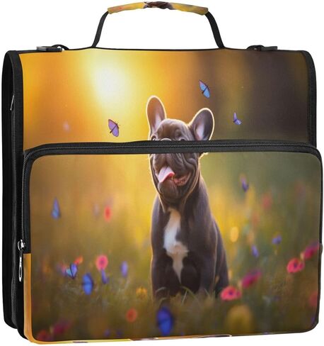 ALAZA Puppy Dog Pug Sunset Zipper Binder 3 Ring Binder Organizer with Zipper and Shoulder Strap Large Capacity Multi-Pocket for Office Supplies Work in Saudi Arabia