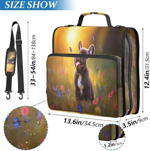 ALAZA Puppy Dog Pug Sunset Zipper Binder 3 Ring Binder Organizer with Zipper and Shoulder Strap Large Capacity Multi-Pocket for Office Supplies Work in Saudi Arabia