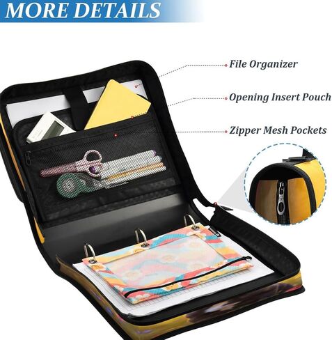 ALAZA Puppy Dog Pug Sunset Zipper Binder 3 Ring Binder Organizer with Zipper and Shoulder Strap Large Capacity Multi-Pocket for Office Supplies Work in Saudi Arabia