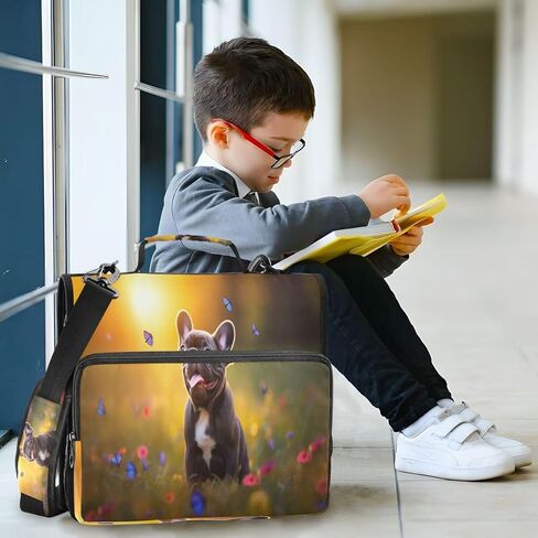 ALAZA Puppy Dog Pug Sunset Zipper Binder 3 Ring Binder Organizer with Zipper and Shoulder Strap Large Capacity Multi-Pocket for Office Supplies Work in Saudi Arabia