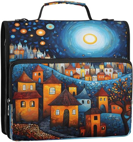 ALAZA Cartoon Castle Starry Night Zipper Binder 3 حلقات منظم مع سحاب وحزام كتف سعة كبيرة متعددة الجيوب للعمل في اللوازم المكتبية in Kuwait