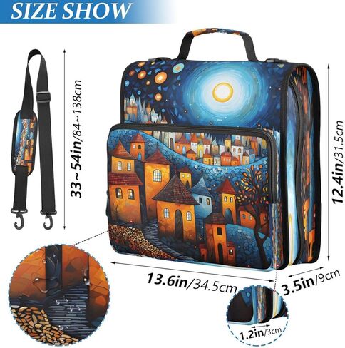 ALAZA Cartoon Castle Starry Night Zipper Binder 3 حلقات منظم مع سحاب وحزام كتف سعة كبيرة متعددة الجيوب للعمل في اللوازم المكتبية in Kuwait