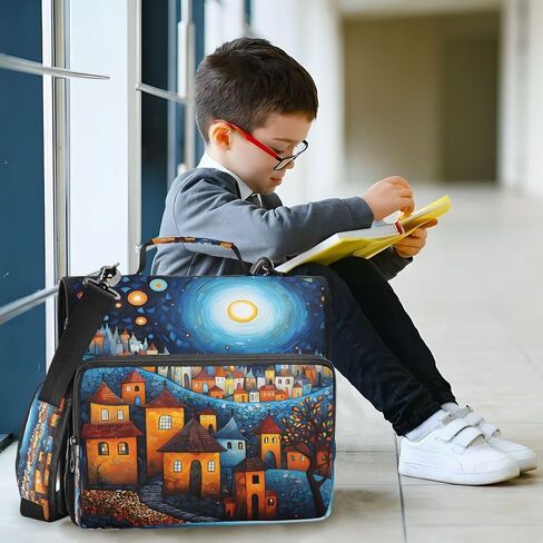 ALAZA Cartoon Castle Starry Night Zipper Binder 3 حلقات منظم مع سحاب وحزام كتف سعة كبيرة متعددة الجيوب للعمل في اللوازم المكتبية in Kuwait
