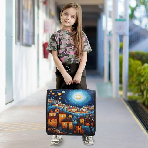 ALAZA Cartoon Castle Starry Night Zipper Binder 3 حلقات منظم مع سحاب وحزام كتف سعة كبيرة متعددة الجيوب للعمل في اللوازم المكتبية in Kuwait