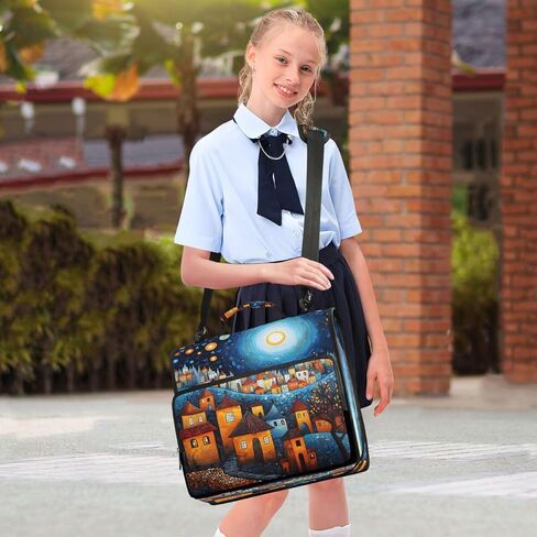 ALAZA Cartoon Castle Starry Night Zipper Binder 3 حلقات منظم مع سحاب وحزام كتف سعة كبيرة متعددة الجيوب للعمل في اللوازم المكتبية in Kuwait