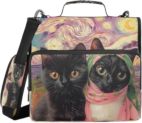 ALAZA Black Cat Kitten Starry Sky Watercolor Zipper Binder 3 Ring Binder Organizer with Zipper and Shoulder Strap Large Capacity Multi-Pocket for Office Supplies Work in Saudi Arabia