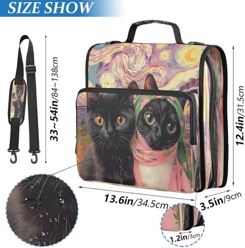 ALAZA Black Cat Kitten Starry Sky Watercolor Zipper Binder 3 Ring Binder Organizer with Zipper and Shoulder Strap Large Capacity Multi-Pocket for Office Supplies Work in Saudi Arabia
