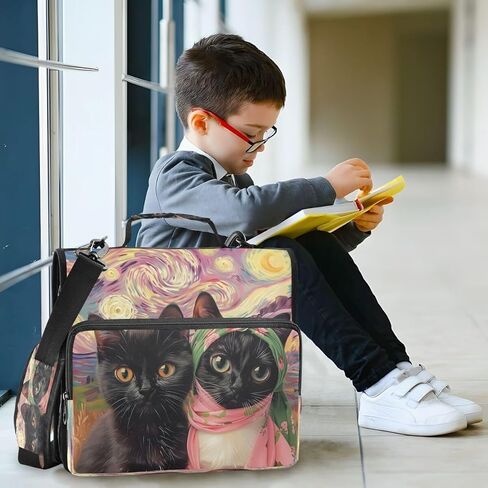 ALAZA Black Cat Kitten Starry Sky Watercolor Zipper Binder 3 Ring Binder Organizer with Zipper and Shoulder Strap Large Capacity Multi-Pocket for Office Supplies Work in Saudi Arabia