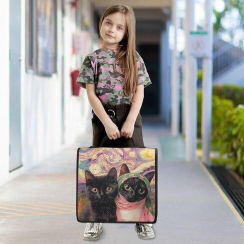 ALAZA Black Cat Kitten Starry Sky Watercolor Zipper Binder 3 Ring Binder Organizer with Zipper and Shoulder Strap Large Capacity Multi-Pocket for Office Supplies Work in Saudi Arabia