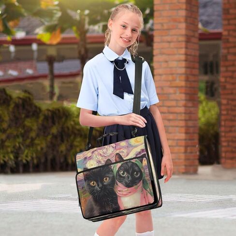 ALAZA Black Cat Kitten Starry Sky Watercolor Zipper Binder 3 Ring Binder Organizer with Zipper and Shoulder Strap Large Capacity Multi-Pocket for Office Supplies Work in Saudi Arabia