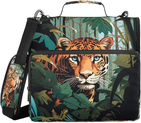 ALAZA Tiger Palm Leaf Zipper Binder 3 حلقات منظم مع سحاب وحزام كتف سعة كبيرة متعددة الجيوب للعمل في اللوازم المكتبية in Kuwait