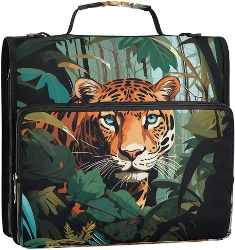 ALAZA Tiger Palm Leaf Zipper Binder 3 حلقات منظم مع سحاب وحزام كتف سعة كبيرة متعددة الجيوب للعمل في اللوازم المكتبية in Kuwait