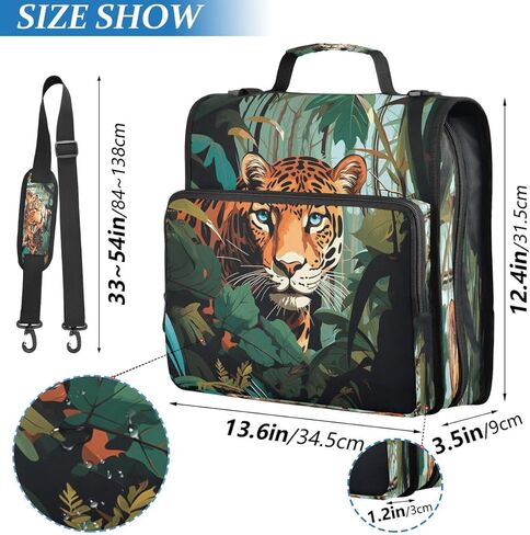 ALAZA Tiger Palm Leaf Zipper Binder 3 حلقات منظم مع سحاب وحزام كتف سعة كبيرة متعددة الجيوب للعمل في اللوازم المكتبية in Kuwait