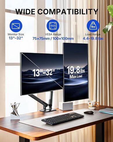 حامل شاشة مزدوج HUANUO FlowLift Pro لشاشات مقاس 13-32 بوصة، حامل شاشة MechaSpring، أذرع شاشة قابلة للتعديل لشاشتين مع إمالة/دوران/دوران، حامل VESA بدون أدوات، أقصى حمل 19.8 رطل in Kuwait