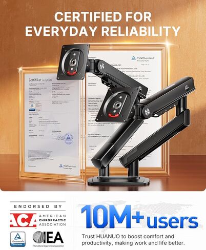 حامل شاشة مزدوج HUANUO FlowLift Pro لشاشات مقاس 13-32 بوصة، حامل شاشة MechaSpring، أذرع شاشة قابلة للتعديل لشاشتين مع إمالة/دوران/دوران، حامل VESA بدون أدوات، أقصى حمل 19.8 رطل in Kuwait