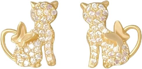 Gold Cat Earrings for Women Rhinestone Cat Stud Earrings Cute Animal Butterfly Earrings Hypoallergenic Ear Accessories Gift for Women in Saudi Arabia