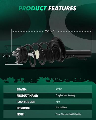 SCITOO Front Complete Struts Spring Assembly Rear Shocks Struts Fits 2008 2009 2010 2011 for Ford Focus 272257 5796 - Set of 4 in Kuwait