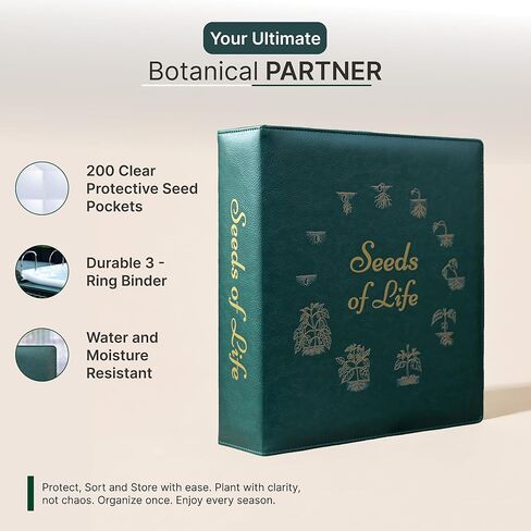 بذور الحياة - مجلد منظم تخزين البذور - منظم حزم البذور المضغوط مع 50 ورقة تحتوي على 200 مغلف بذور، مجموعة كاملة لحفظ البذور للبستانيين in Kuwait