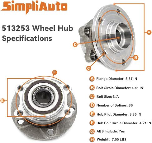 513253 Wheel Hub Bearing Assembly Compatible with Audi A3 Q3 TT Quattro, Volkswagen Golf Jetta Passat Tiguan CC GTI R32 EOS Rabbit 5 Lugs w/ABS in Kuwait