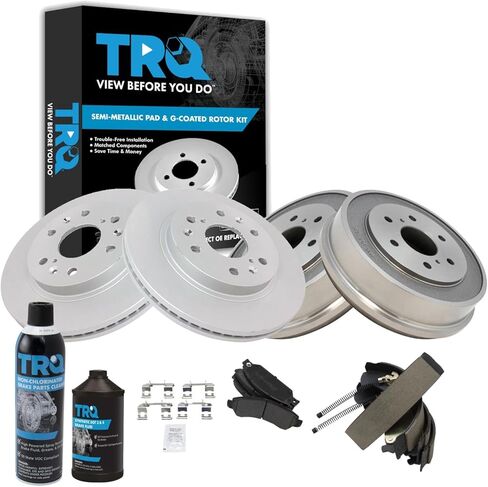 TRQ Brake Pad & Rotor,Shoe & Drum Kit Premium G-Coated Semi-Metallic Front & Rear Compatible with 2005-2006 Chevrolet Silverado 1500 2007 Silverado 1500 Classic GMC Sierra 1500 Sierra 1500 Classic in Kuwait