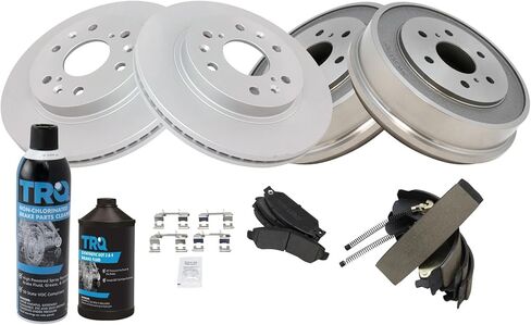 TRQ Brake Pad & Rotor,Shoe & Drum Kit Premium G-Coated Semi-Metallic Front & Rear Compatible with 2005-2006 Chevrolet Silverado 1500 2007 Silverado 1500 Classic GMC Sierra 1500 Sierra 1500 Classic in Kuwait